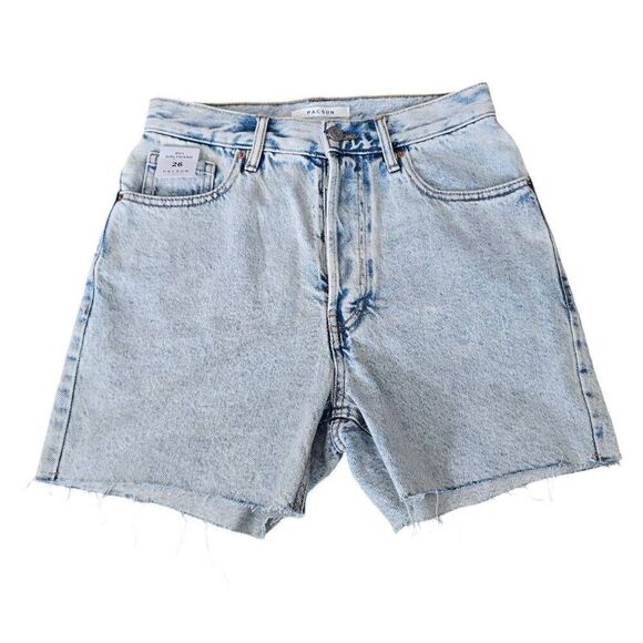 PacSun Pants - Pacsun 90's Girlfriend Shorts Women's 26 Blue Denim Cut-Off Pockets Button Fly